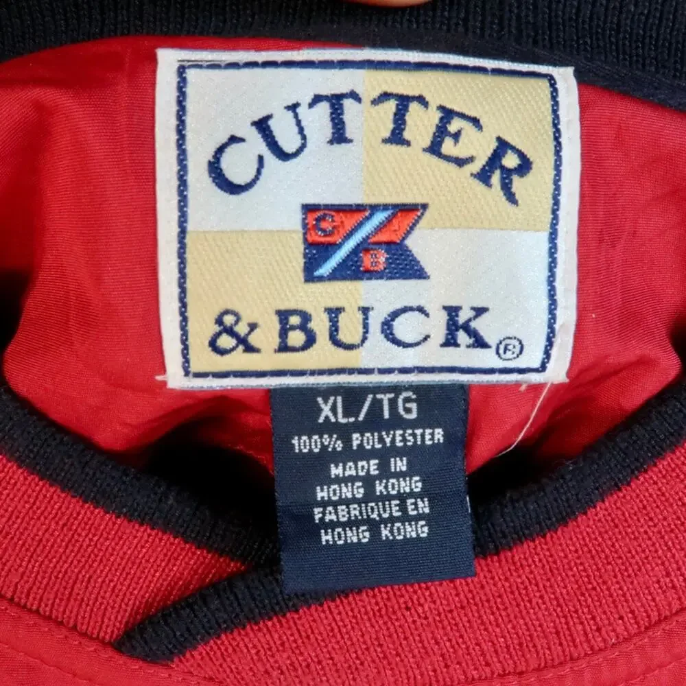 Cutter & Buck Mens XL V-Neck Red Pullover Golf Windbreaker Jacket Embroidered